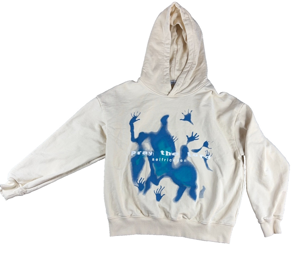 Aelfric Eden Pray The Lord Hoodie XS Cream Blue Graphic Oversized Streetwear
